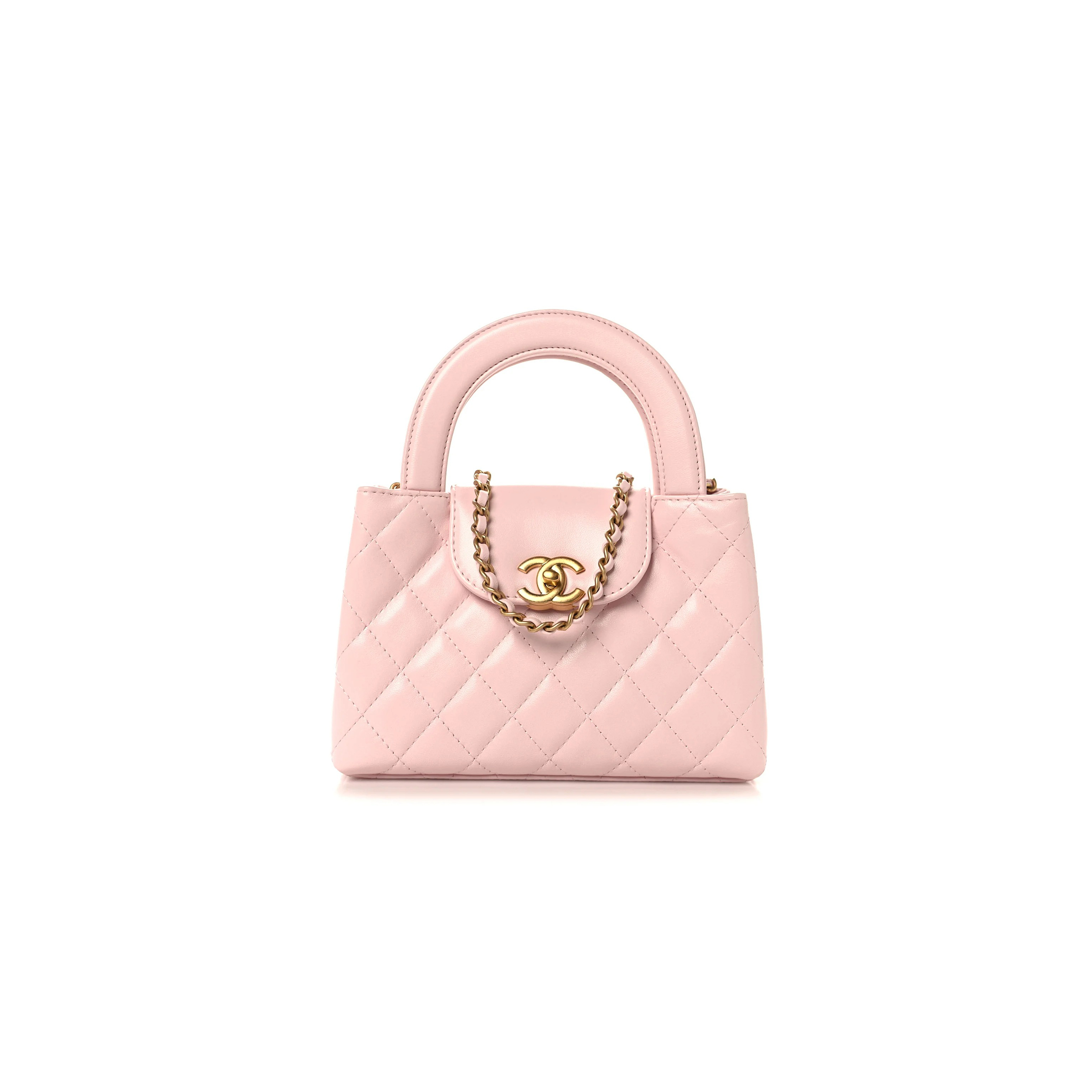 CHANEL MASTER SHINY AGED CALFSKIN QUILTED NANO KELLY SHOPPER LIGHT PINK AS4416 (19*13*7cm)